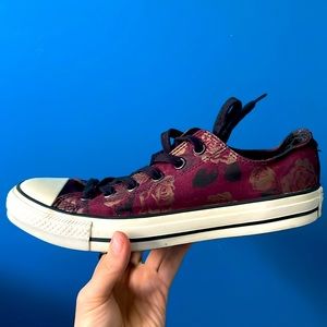 Burgundy Converse with Rose pattern